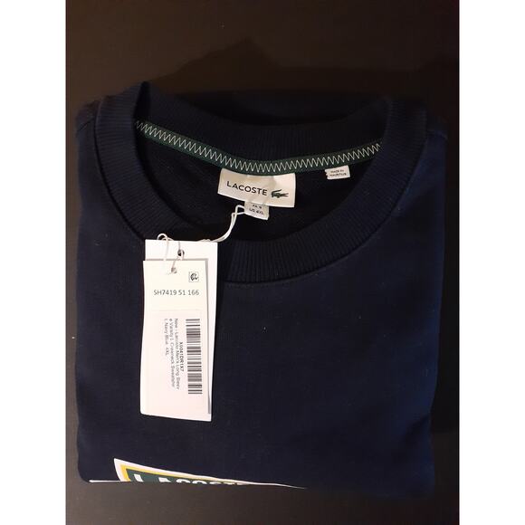 Lacoste Men's Long Sleeve Varsity L Crewneck Sweatshirt Navy Blue 4XL - Picture 2 of 3